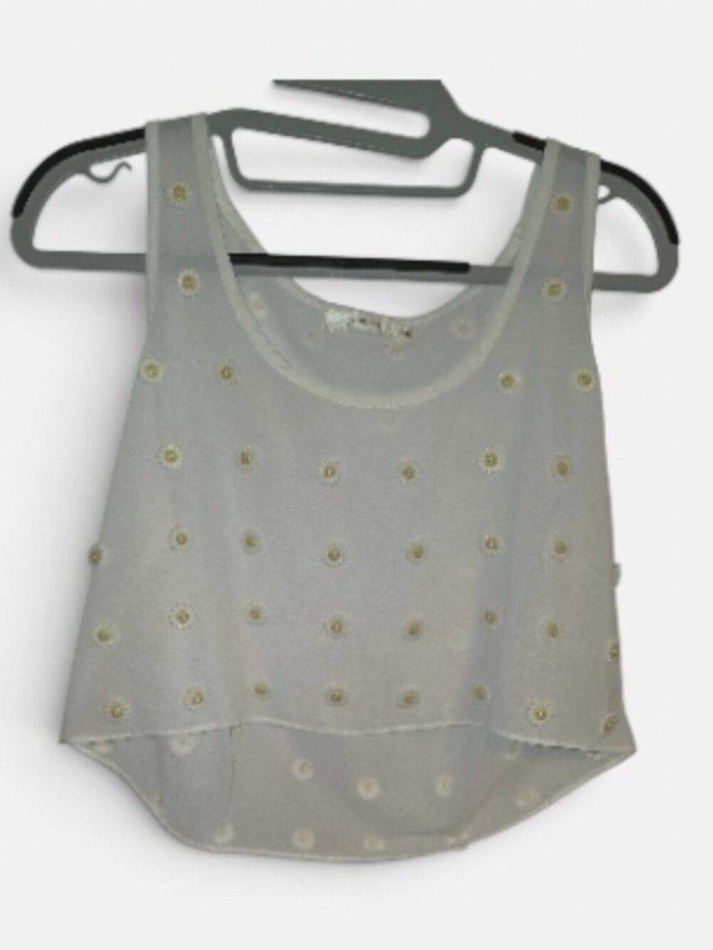 LF Millau Sheer Floral Beaded Crop Top Tank Shirt Sz S Daisy Daisies Boho